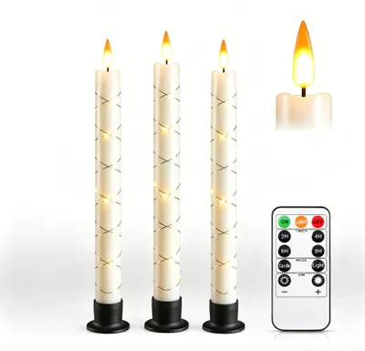 Productafbeelding van Vlamloze kegelkaars met afstandsbediening en timer, set van 3, 25 cm ivoor