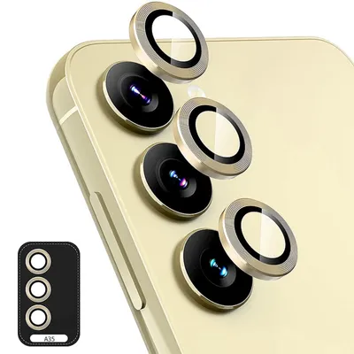 Produktbild von Für Samsung Galaxy A35 Aluminium Ring Kamera + H9 Tempered Hart Glas Gold