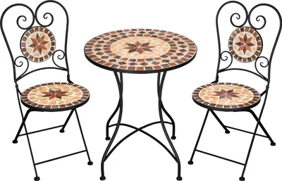 Produktbild von Gartengarnitur Mosaiktisch 2 Stühle Mosaik Sitzgarnitur Bistrotisch Mit Stühlen Sitzgruppe Balkonset Balkonmöbel Balkontisch Mit Stühlen