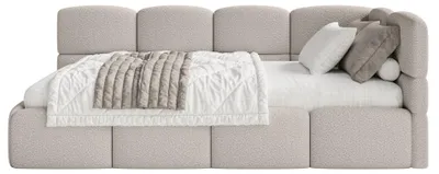 Produktbild von Selsey Cloudy – Jugendbett 90x200 cm, rechtsseitig mit Bouclé-Bezug, Greige