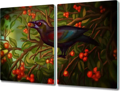 Produktbild von Coloray Schneidebrett Herdabdeckplatte 2x40x52 cm Kochplattenabdeckung Küchenbrett Hackbrett - Zweige Blätter Tier Vogel