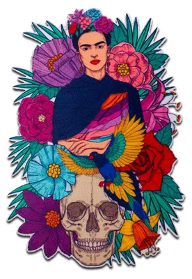 Produktbild von Mono-Quick Frida Kahlo Blumen - Aufnäher, Bügelbild, Aufbügler, Applikationen, Patches, Flicken, zum aufbügeln, Größe: 10,5 x 7,2 cm