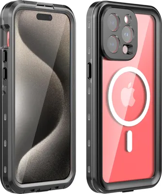 Image de Étui étanche pour iPhone 15 Pro, compatible MagSafe, étanche à la poussière et à la neige, étui de protection complet IP68 avec protecteur d'écran intégré noir