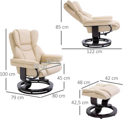 Immagine prodotto di Poltrona - Sedia girevole - Poltrona relax - Colore crema - Rivestimento in ecopelle - Funzione girevole a 360°