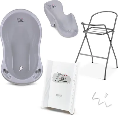 Produktbild von Babybadewanne mit Ständer 5 Set Rheinland - Babybadewanne + Baby Badewannensitz + Wickelauflage + Gestell + Abfluss