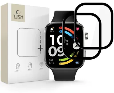 Produktbild von 2x Hybridglas für Xiaomi Redmi Watch 6, Tech-Protect Hybrid Fit Plus, Transparent mit Schwarzem Rand
