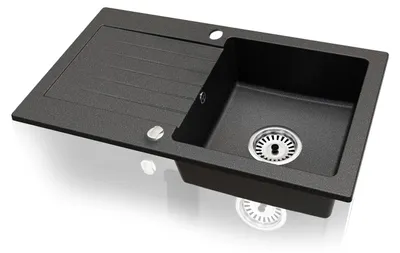 Produktbild von [Granitspüle 76x44 Schwarz Gesprenkelt]Hochwertig beidseitig Montierbar Küchenspüle Eckig Einbaugranitspüle Granit Spülbecken f. Unterschränke ab 45 cm inkl.Sipho