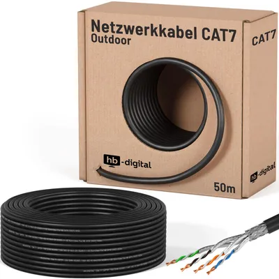 Produktbild von hb-digital 50m Netzwerkkabel CAT 7 Outdoor LAN max. 1000 MHz S/FTP PE AWG23 PoE++ kompatibel