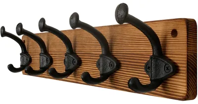 Productafbeelding van Wandkapstok met 5 Metalen Haken van Massief Hout