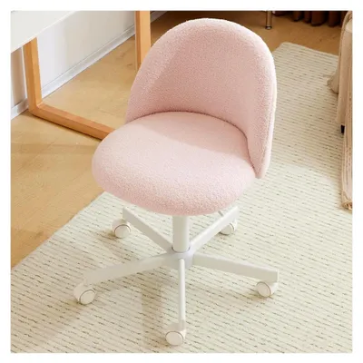 Produktbild von Bürostuhl mit Rollen, Schminktischstuhl, Höhenverstellbarer Schreibtischstuhl für Arbeitszimmer, Schlafzimmer, Homeoffice, Teddystoff (Rosa)