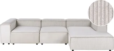 Zdjęcie produktu dla BELIANI Sofa modułowa beżowoszara sztruksowa lewostronna 4-osobowa z czarnymi nóżkami nowoczesna kanapa narożnik