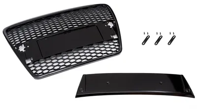 Für Audi A6 4F 2004-08 Kühlergrill Sportgrill Waben Glanz Schwarz Emblem Halter – Produktansicht