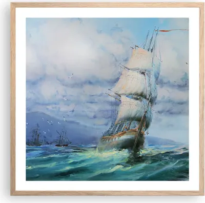 Produktbild von Gerahmtes Poster - Rahmen in heller Eiche - Meer Segelschiff - 60x60 cm - Wand Bild - Wanddeko - Wandbilder - Kunstposter - Wandposter - Bilderrahmen - Bilder - Kunstdruck - Wandbild - P2NAC60x60-3782