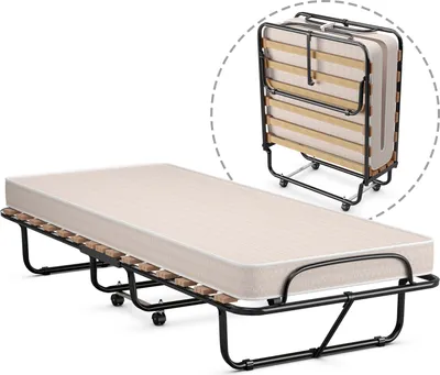 Produktbild von COSTWAY 80x190cm skladacia posteľ pre hostí, skladacia posteľ s matracom z odrazovej peny, skladacia posteľ s oceľovým rámom s nosnosťou 120 kg, kovová posteľ na kolieskach, do kancelárie, hosťovskej izby