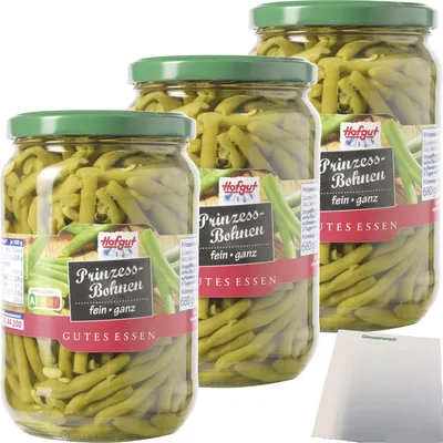 Produktbild von Hofgut Prinzessbohnen ganz 3er Pack (3x720ml Glas) + usy Block