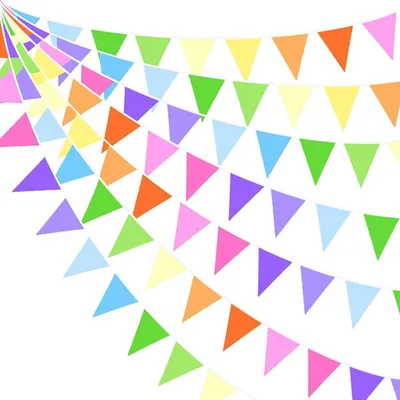 Image de Guirlande de fanions arc-en-ciel, 10 mètres de tissu, 36 fanions réutilisables, décoration pour fêtes