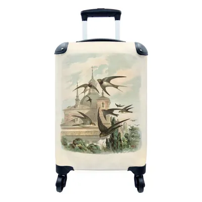 Produktbild von MuchoWow® Koffer Handgepäck Trolley Rollkoffer Kleine Reisekoffer mit 4 Rollen - Antiker Vogeldruck Schwalben - Cabin Size < 55x40x23 cm & 55x40x20 cm - Fotokoffer - Kabinenkoffer - Boardgepäck - Reise-Box - Reisekoffer - Reisegepäck - Koffer mit Bild - Trolley für Kinder