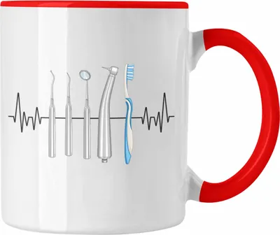 Produktbild von Trendation - Zahnarzt Herzschlag Tasse Geschenk für Zahnmedizin Zahnarzthelferin Zahnärztin Hobby Geschenkidee (Rot)