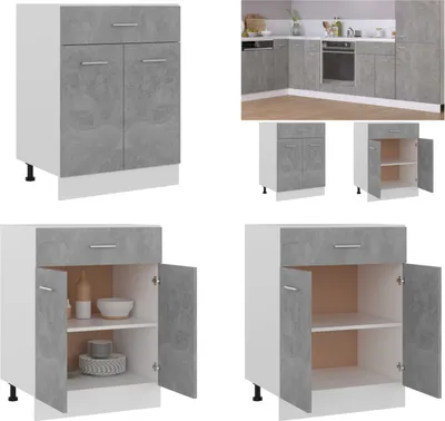 Produktbild von vidaXL Schubunterschrank Betongrau 60x46x81,5 cm Holzwerkstoff - Schubunterschrank - Schubunterschränke - Küchenschrank - Küchenschränke