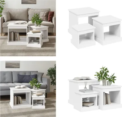 Produktbild von vidaXL Couchtische 3 Stk. Weiß Holzwerkstoff - Couchtisch - Couchtische - Beistelltisch - Beistelltische