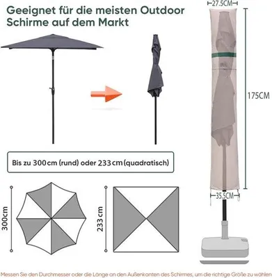 Produktbild von Famanu Schutzhülle Ø 300 cm - wasserdichte Schutzhülle für Sonnenschirm mit Belüftungsöffnungen - kaki