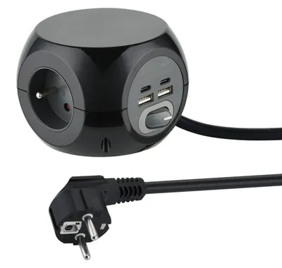 Immagine prodotto di Ciabatta multipresa con interruttore - 3 prese - 3 porte USB - 3 m