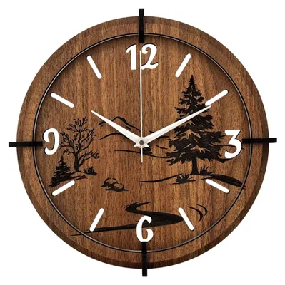 Produktbild von Wanduhr aus Holz mit Naturmotiv | Wenge-Walnuss Silberne Hände 50 cm