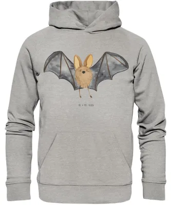 Produktbild von Mr. & Mrs. Panda Organic Hoodie Fledermaus Flügel Größe M - Heather Grey - Geschenk, Hoody, Baumwollpulli, Kapuzenpullover, Sweatshirt, Pullover, Gute Laune