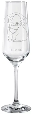 Produktbild von Mr. & Mrs. Panda Sektglas Hund Entspannen - Transparent - Geschenk, Süß, Schwarzer, Liebe, mit Gravur, graviert, Sektkelch, Champagnerglas, Glas, Trinkglas, Sprüche