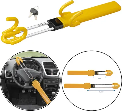 Produktbild von Lenkradsperre für PKW – Lenkradkralle aus gehärtetem Stahl, sichtbarer Diebstahlschutz,für 19–31,5 cm Lenkräder