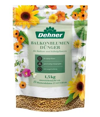 Produktbild von Dehner Balkonblumendünger, hochwertiger Dünger für Balkonpflanzen, organischer NPK-Dünger, mit Langzeitwirkung, 1.3 kg, für ca. 13 Blumenkästen