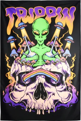 Produktbild von PSYWORK Schwarzlicht Stoffposter Neon "Trippin Alien", 150x225cm