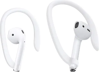 Two white silicone ear hooks designed to hold earbuds, shown against a white background.