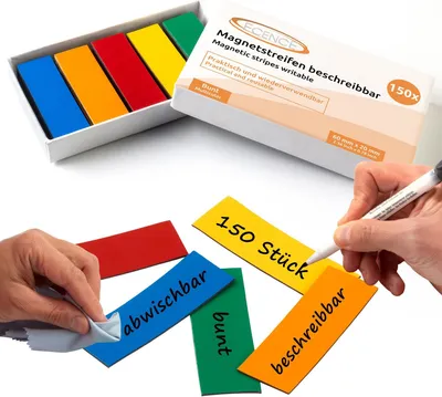 Produktbild von ECENCE 150 Magnetstreifen beschreibbar - 60x20mm bunt - zuschneidbare Haftstreifen - abwischbare Ma