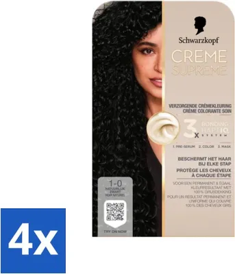 Zdjęcie produktu dla Schwarzkopf - Farba do włosów - Creme Supreme 1-0 - Naturalna czerń - 245g - Opakowanie wartościowe - 4 szt