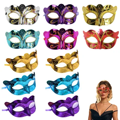 Maskerade-Masken, 12 Stück, venezianisch, mit Satinbändern