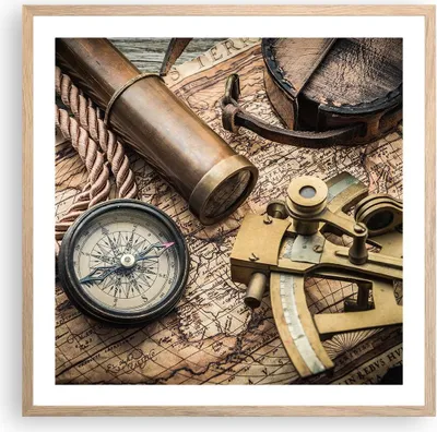 Produktbild von Gerahmtes Poster - Rahmen in heller Eiche - Kompass Kompass Karte - 60x60 cm - Wand Bild - Wanddeko - Wandbilder - Wandposter - Bilderrahmen - Bilder - Kunstdruck - Wandbild - P2NAC60x60-3730