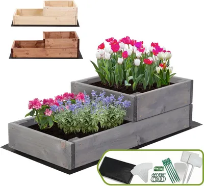 Produktbild von MODO24 Hochbeet Holz, Pflanzkasten, Massivholz, Kiefer, Kräuterbeet, Blumenkasten, Garten, Terrasse, 18x30x63 cm, Grau, ZP07