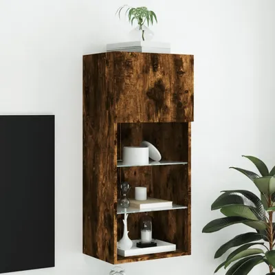 Produktbild von TV-Schrank Fernsehschrank mit LED-Leuchten Räuchereiche 40,5x30x90 cm 837051