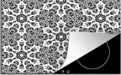 Produktbild von KitchenYeah© Herdabdeckplatte Muster - Schwarz und Weiß - Mandala , 83x51cm, Küche Deko, Glaskeramikkochfeld Herdabdeckung, Abdeckplatte fùr Kochfeld