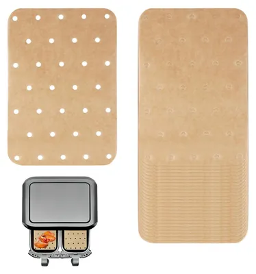 Produktbild von Pergamentpapierbögen für Heißluftfritteusen - Antihaftbeschichtet und perforiert - Backzubehör für Heißluftfritteuse und Backofen - 150 Stück - 14 x 20,3 cm