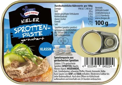 Produktbild von Andre's Fish & Friends Kieler Sprottenpaste geräuchert Klassik 100g