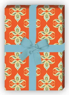 Produktbild von Paisley Geschenkpapier mit Lilien Ornament, orange zum Einpacken - G11508, 32 x 48cm
