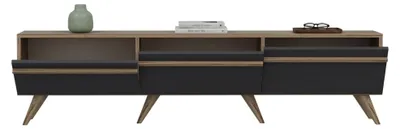 Produktbild von Cortaccia - TV-Schrank, 180x35x42h cm Anthrazit Schwarz, 3 Türen