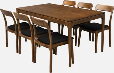 Immagine prodotto di Tavolo da pranzo rettangolare in legno di hevea, 6 posti, Noce