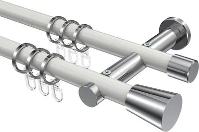 Produktbild von Interdeco Gardinenstange / Vorhangstange Weiß / Chrom, Typ Platon Sitra (Konus), 20 mm Ø 2-läufig, 100 cm