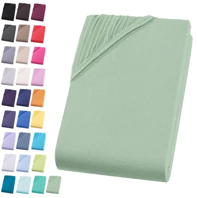 Produktbild von Jersey Spannbettlaken 140-160x200 cm Spannbettuch 100% Baumwolle Bettlaken, Eukalyptus