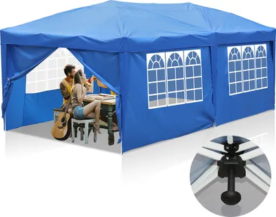 Zdjęcie produktu dla Aopunly – składany pawilon ogrodowy 3 x 6 m, pawilon typu pop-up, z ochroną UV 50+, pawilony i namioty imprezowe, z czterema ścianami, kolor niebieski
