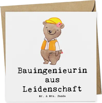 Produktbild von Mr. & Mrs. Panda doppelkarte Bauingenieurin Leidenschaft - Weiß - Geschenk, Spruch, Beruf, Glückwunschkarte, Baustelle, faltkarte, anlasskarte, Studium, Witzig, Grußkarte