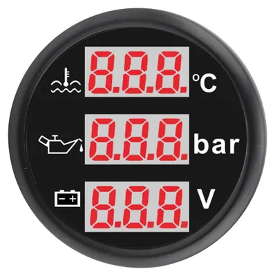 Zdjęcie produktu dla 3 w 1 Zestaw czujników temperatury płynu chłodzącego silnik Miernik ciśnienia oleju Akumulator Woltomierz do samochodu Łódź 52 mm Cyfrowy wyświetlacz Podświetlenie Czarne tło Czarna ramka